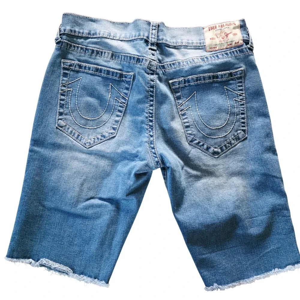 True‎ Religion Ricky 36 Relaxed  Blue Denim Shorts Mens Raw Hem Distressed